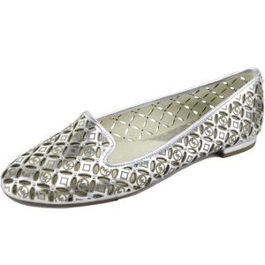 Michael by Michael Kors Silver Leather Lattice Women Loafers Flats 8.5